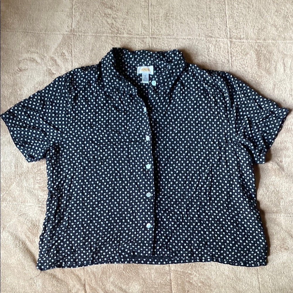 Talbots Black Short Sleeve Button Down Shirt